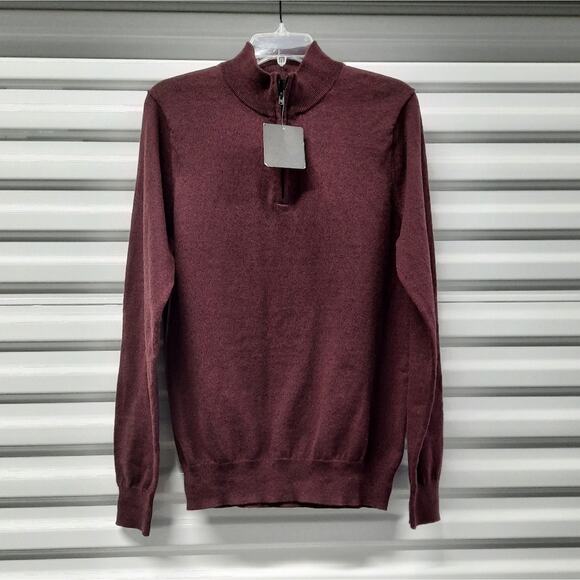 14th & Union Sweater Mens Small Burgundy Long Sleeve Cotton Cashmere Blend Zip - Picture 3 of 7